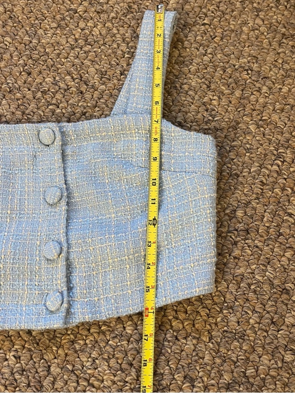 JASON WU Tweed Cropped Top Light Blue Button Front Tank Square Neck Preppy | 2 - Picture 10 of 10